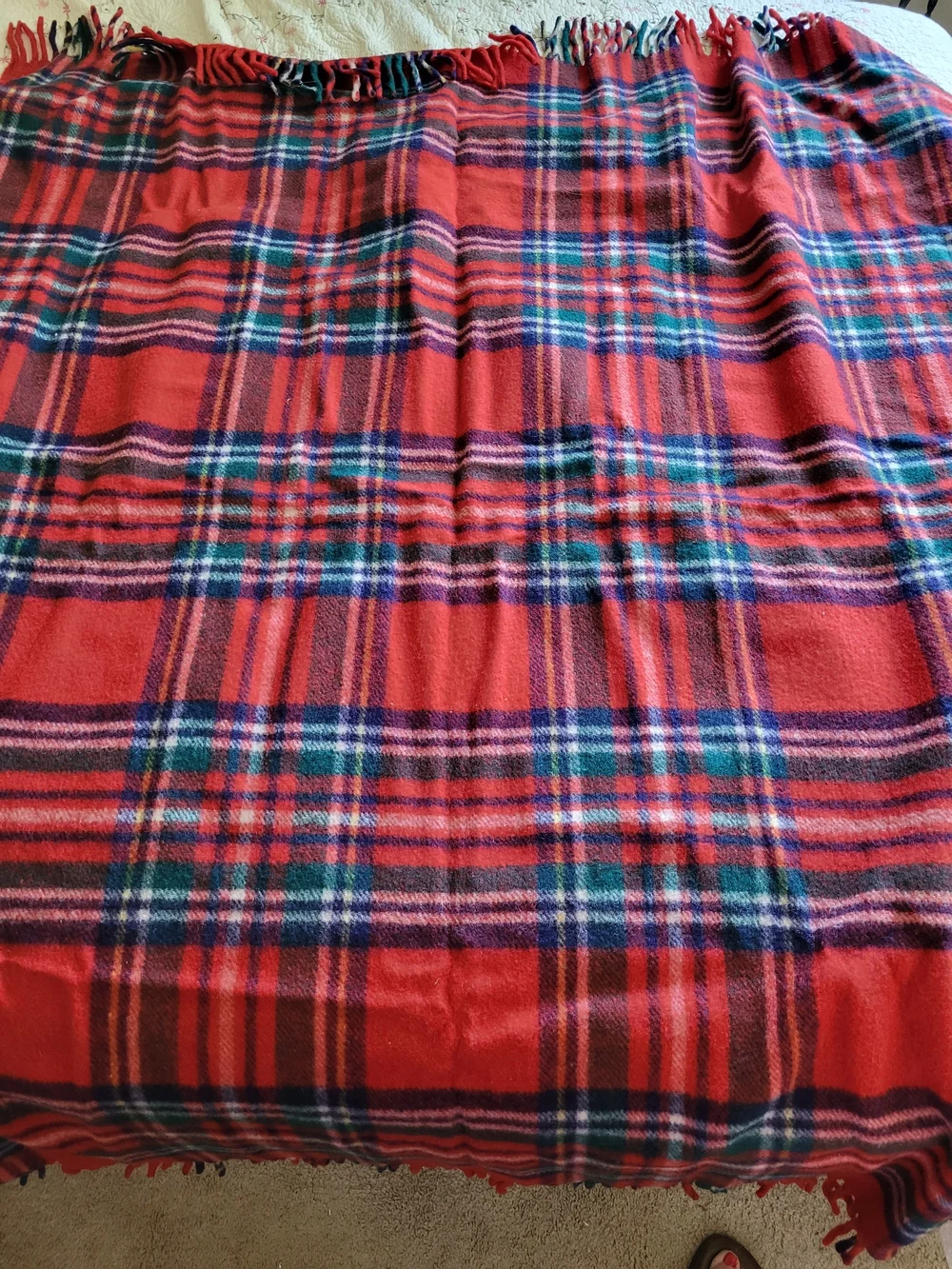 Vintage Horner Woolen Mills Wool Red Plaid Stadium Blanket W/ Original Carry Bag